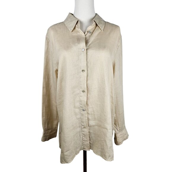Elie Tahari Linen Shirt Small Beige Button-Down Linen Shirt business casual - Picture 1 of 10